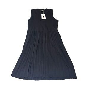 ZESICA Women's Black Sleeveless Ribbed Knit Pleated Midi Dress Size XL NWT